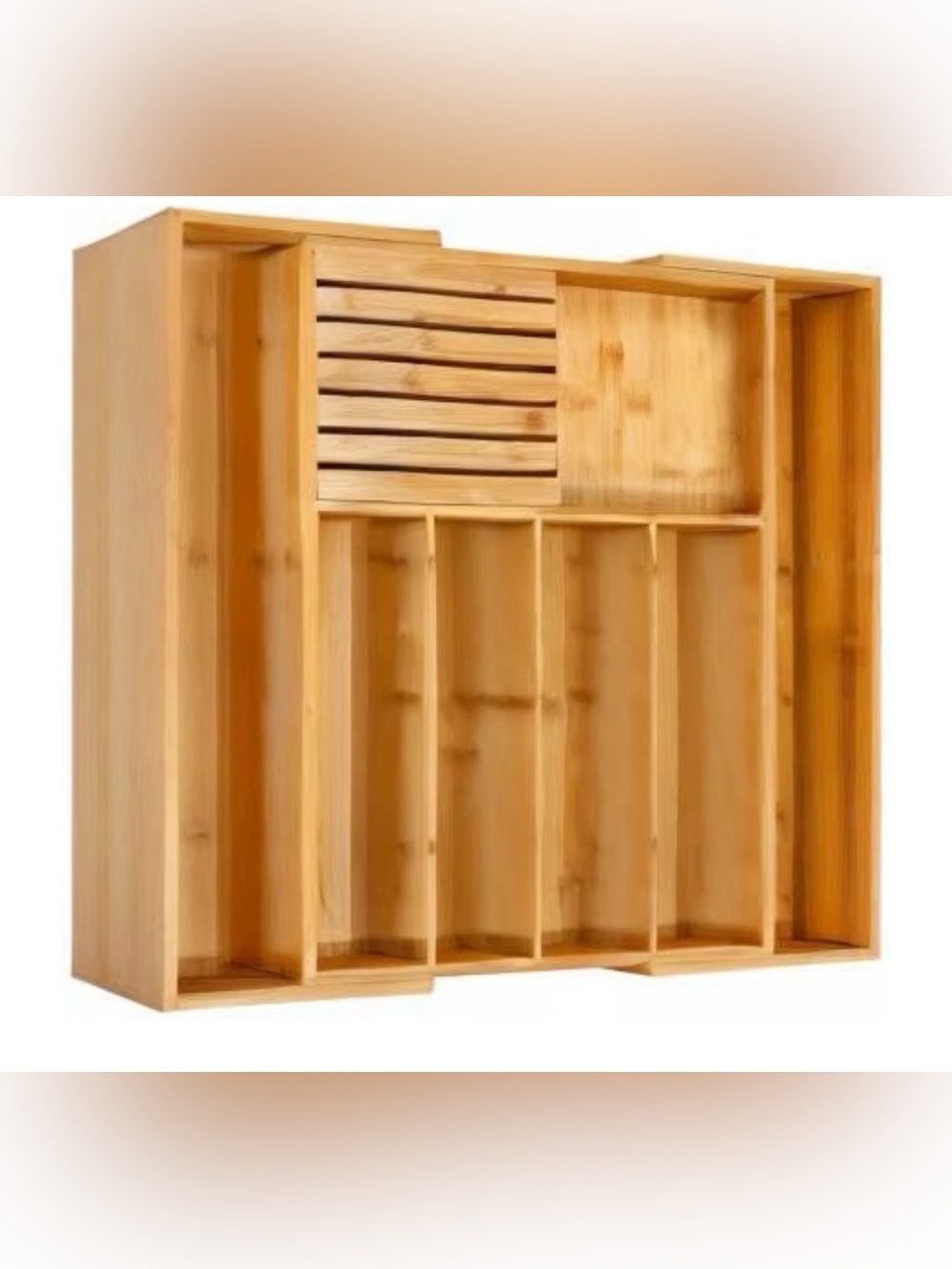 Bamboo Silverware Drawer Large - Expandable with Block, Natural